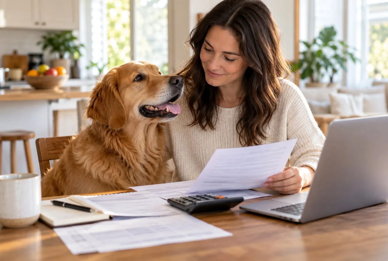 Pet owner comparing options for average pet insurance per month