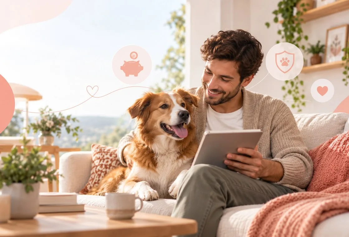 Pet owner reviewing a pet insurance budget